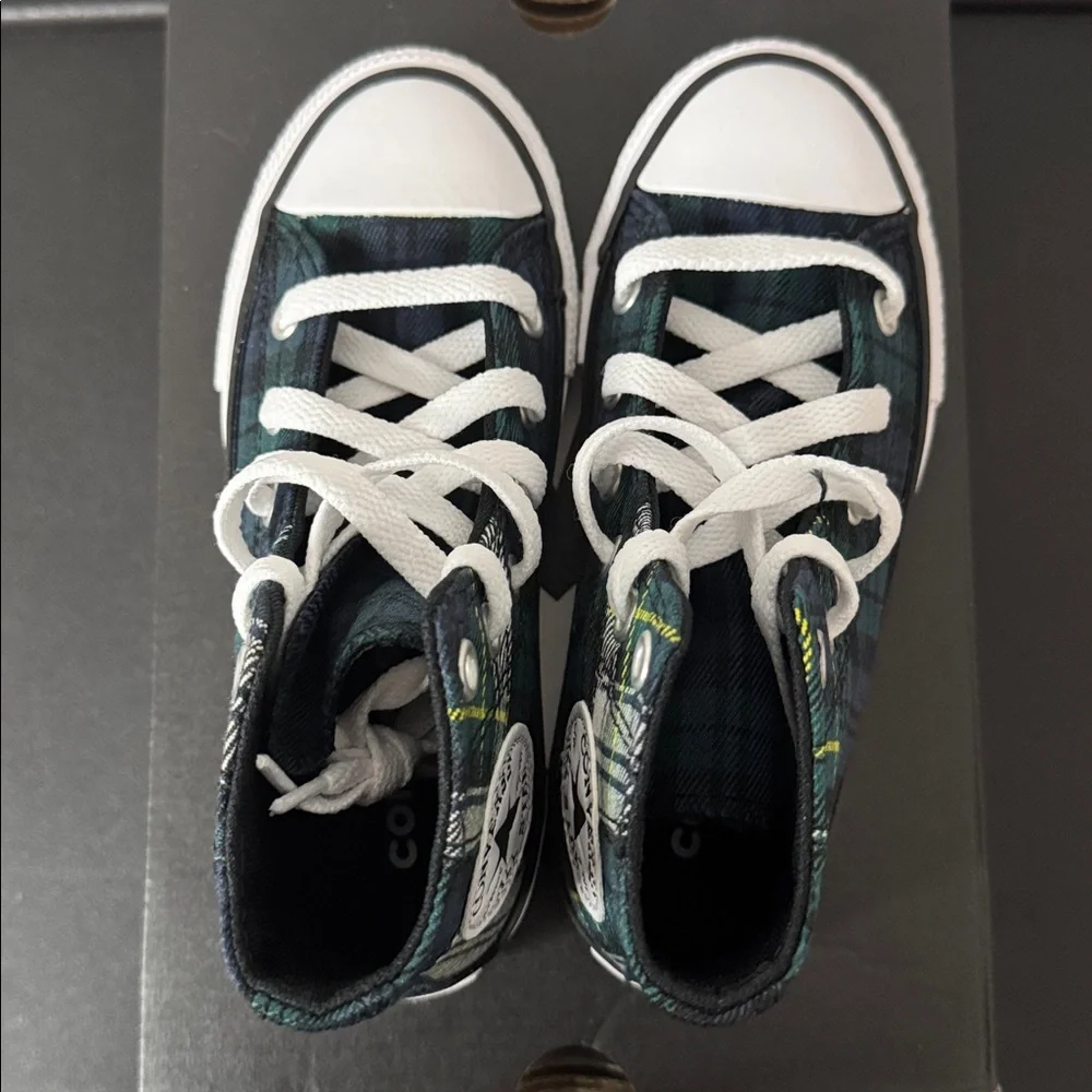 Converse High-Top Sneakers Navy Green Plaid Toddler Youth Size 11 New NIB